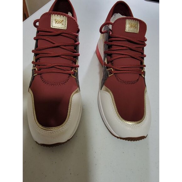 NEW Michael Kors Liv Trainer MK Signature Brandy Multi Wedge Sneakers sz 8.5 - Picture 4 of 7